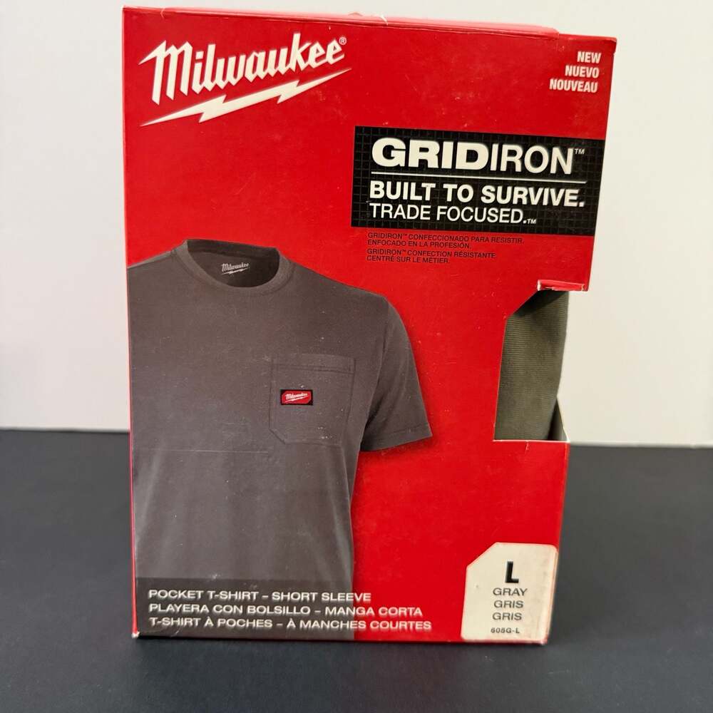 Milwaukee GRIDIRON Gray Short Sleeve Pocket T-Shirt, Size L